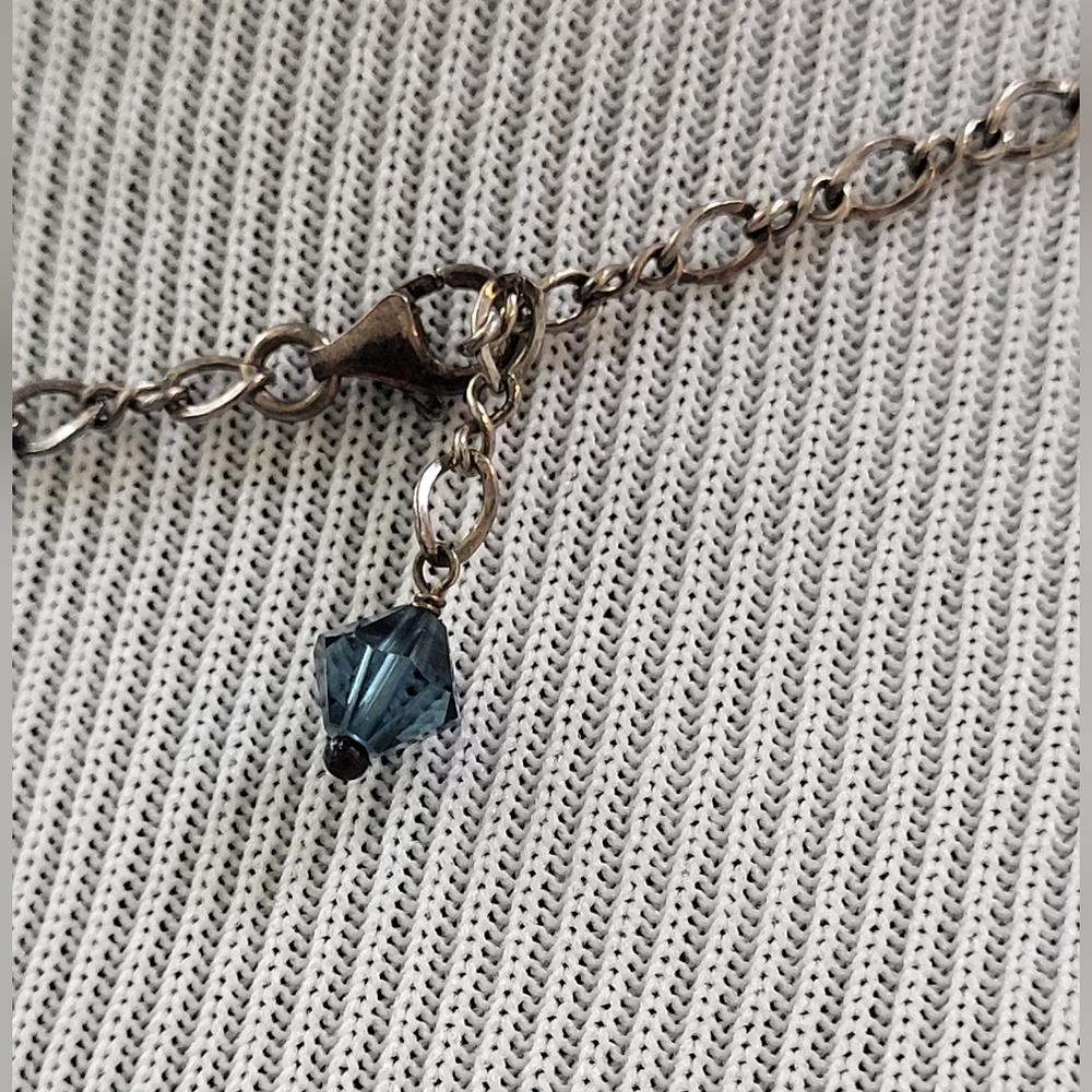 Blue Freshwater Pearl Wire Adjustable Necklace With Blue Iridescent Crystals - Picture 5 of 7